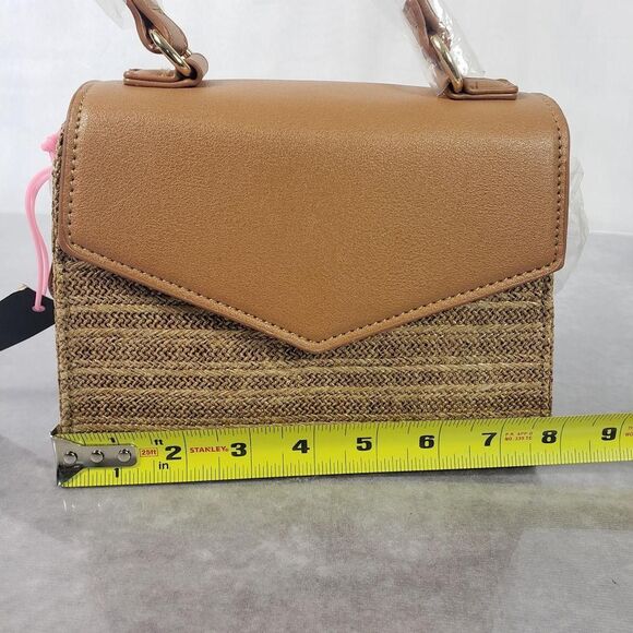 Woven Straw Crossbody Handbag Womens Tan Brown Top Handle Flap Mini Purse Raffia - Picture 8 of 10